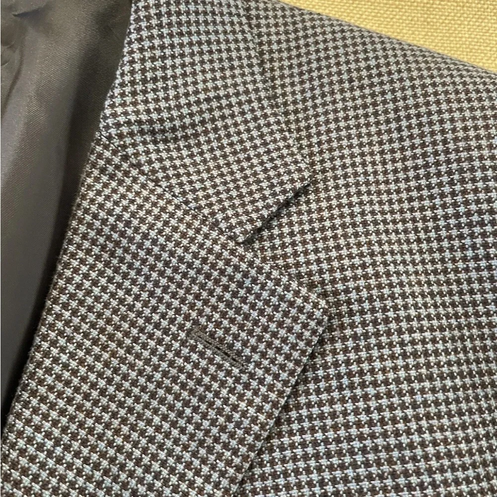 CANALI made in italy Silk Linen Wool‎ Puppytooth Check Jacket Size 48 R $1895